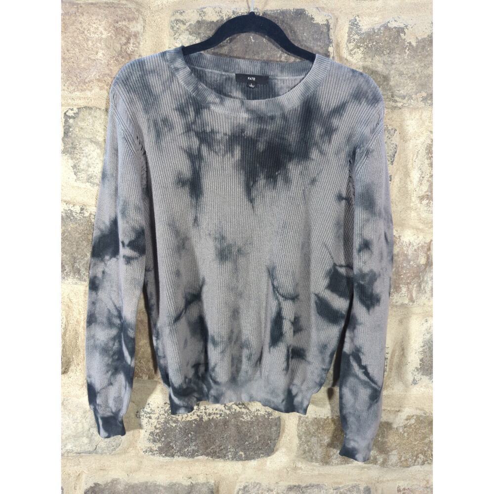 Fate Sweater Crew Neck Distressed Gray Cable Knit Woman's Large Ink Blot Gothic